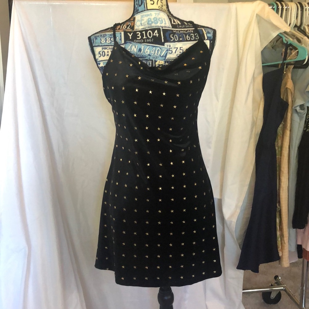 Black Starry night cowel neck going out dress
